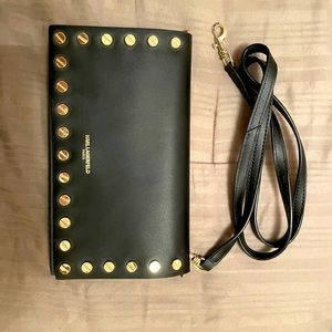 Karl Lagerfeld Black Gold Studded Crossbody Clutch